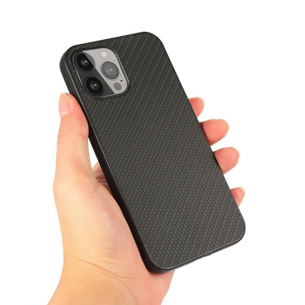 Hoesje voor iPhone 13 Pro Max Koolstofvezeltextuur Leereffect