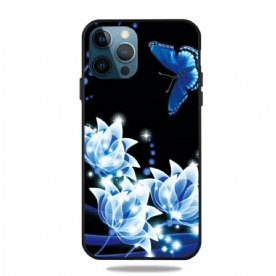 Hoesje voor iPhone 13 Pro Max Vlinder En Blauwe Bloemen