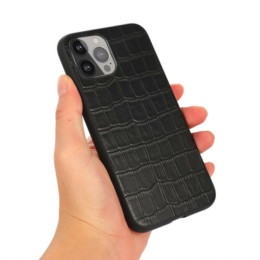 Telefoonhoesje voor iPhone 13 Pro Max Echt Leer Met Krokodillenstructuur