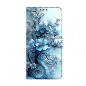 Flip Case Leren Samsung Galaxy S26 Plus Ijsblauwe Bloemen