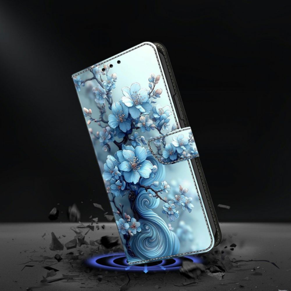 Flip Case Leren Samsung Galaxy S26 Plus Ijsblauwe Bloemen