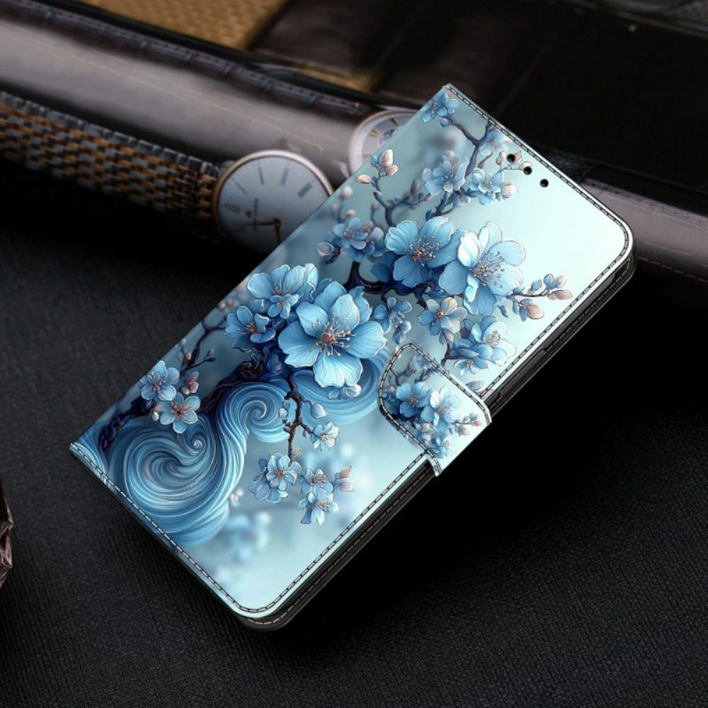 Flip Case Leren Samsung Galaxy S26 Plus Ijsblauwe Bloemen