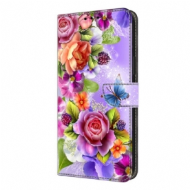 Flip Case Leren Samsung Galaxy S26 Plus Schitterende Bloemen