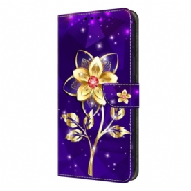 Folio-hoesje Samsung Galaxy S26 Plus Telefoonhoesje Gouden Bloemen Op Een Paarse Achtergrond