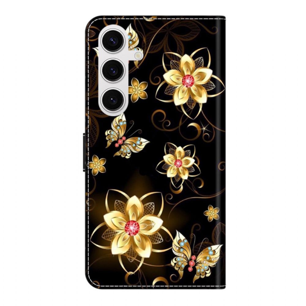 Folio-hoesje Samsung Galaxy S26 Plus Telefoonhoesje Gouden Bloemen En Vlinders