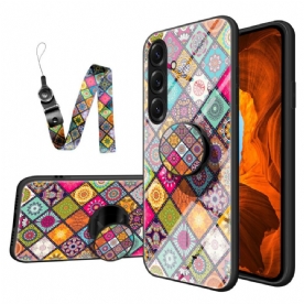 Hoesje Samsung Galaxy S26 Plus Ringhouder En Patchwork Koord Bescherming Hoesje