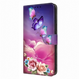 Leren Hoesje Samsung Galaxy S26 Plus Bloemen-vlinderpatroon Bescherming Hoesje