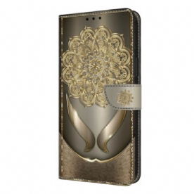 Leren Hoesje Samsung Galaxy S26 Plus Glanzende Gouden Bloemen