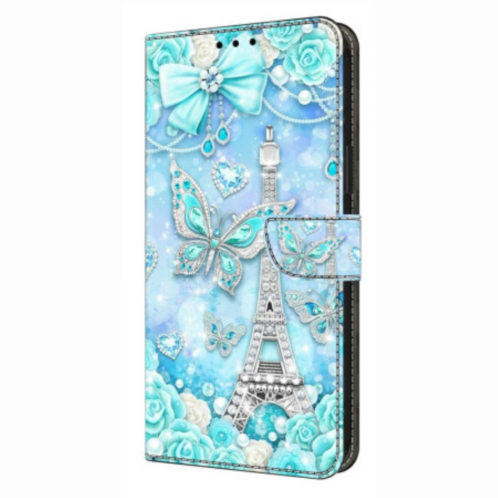 Leren Hoesje Samsung Galaxy S26 Plus Kobaltblauwe Eiffeltoren