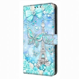 Leren Hoesje Samsung Galaxy S26 Plus Kobaltblauwe Eiffeltoren