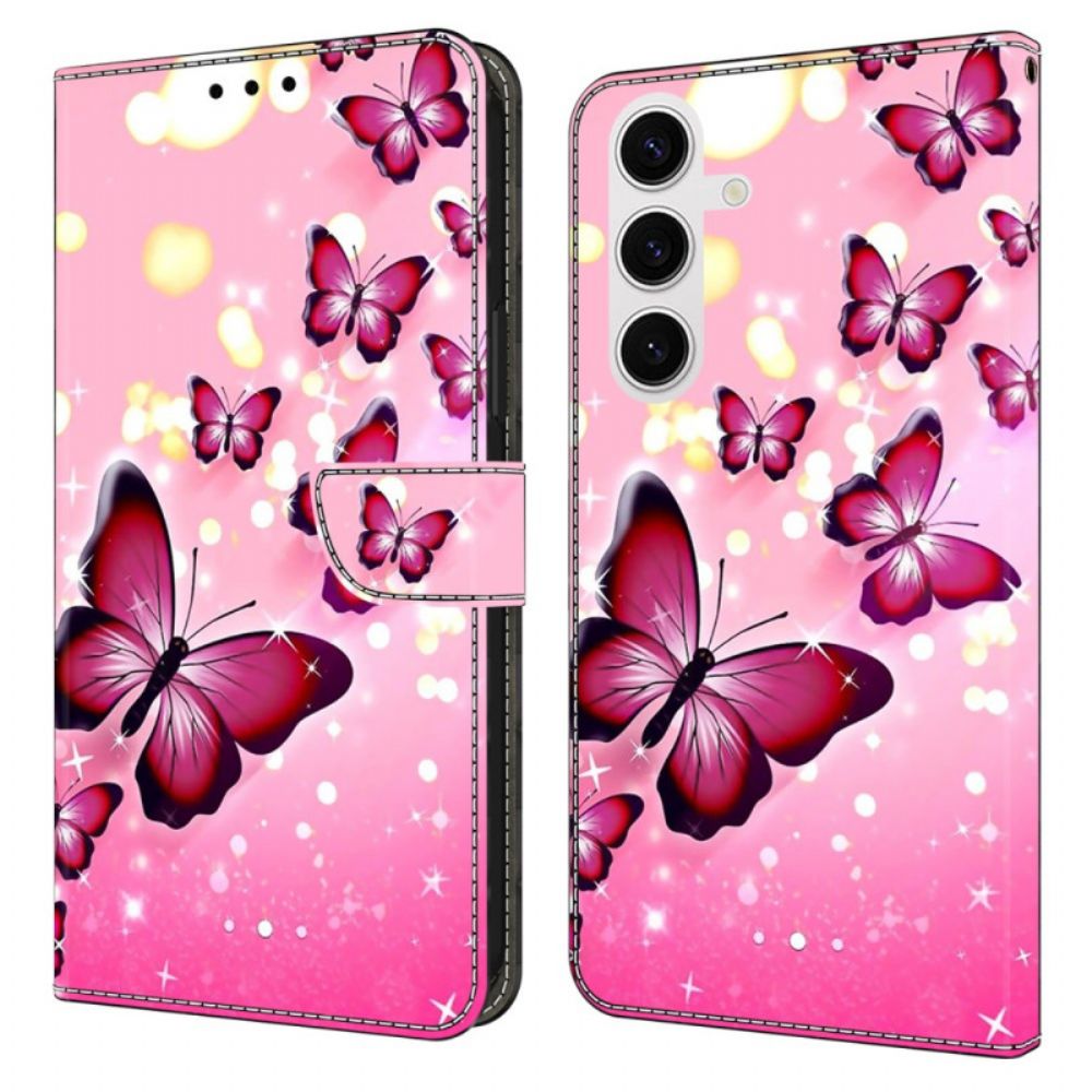 Leren Hoesje Samsung Galaxy S26 Plus Roze Vlinders