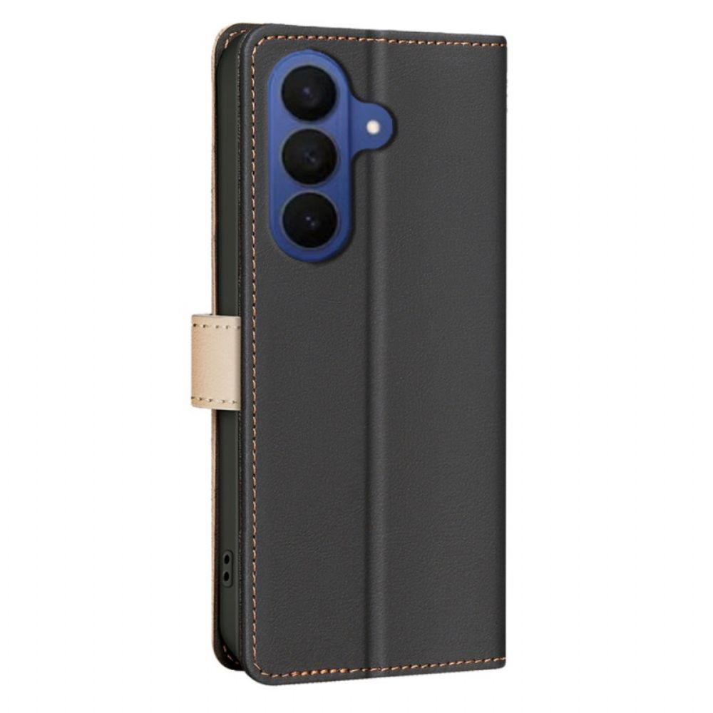 Leren Hoesje Samsung Galaxy S26 Plus Tweekleurige Binfen Kleur Bescherming Hoesje