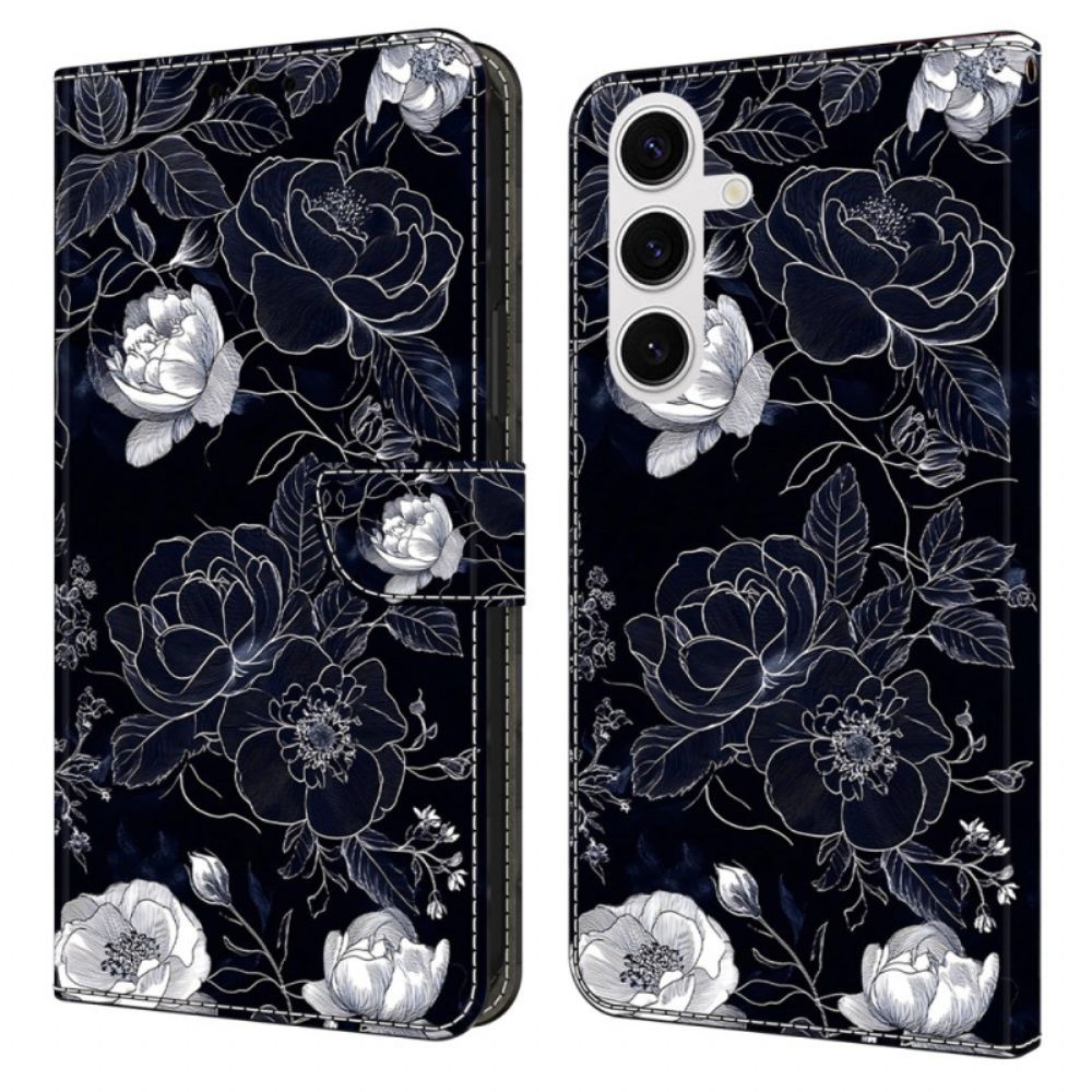 Leren Hoesje Samsung Galaxy S26 Plus Vintage Bloemenpatroon Bescherming Hoesje