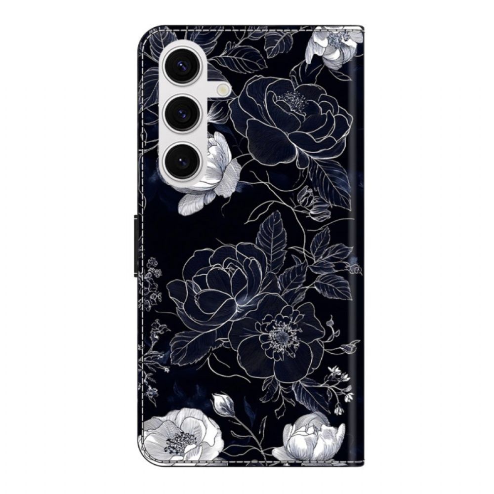 Leren Hoesje Samsung Galaxy S26 Plus Vintage Bloemenpatroon Bescherming Hoesje