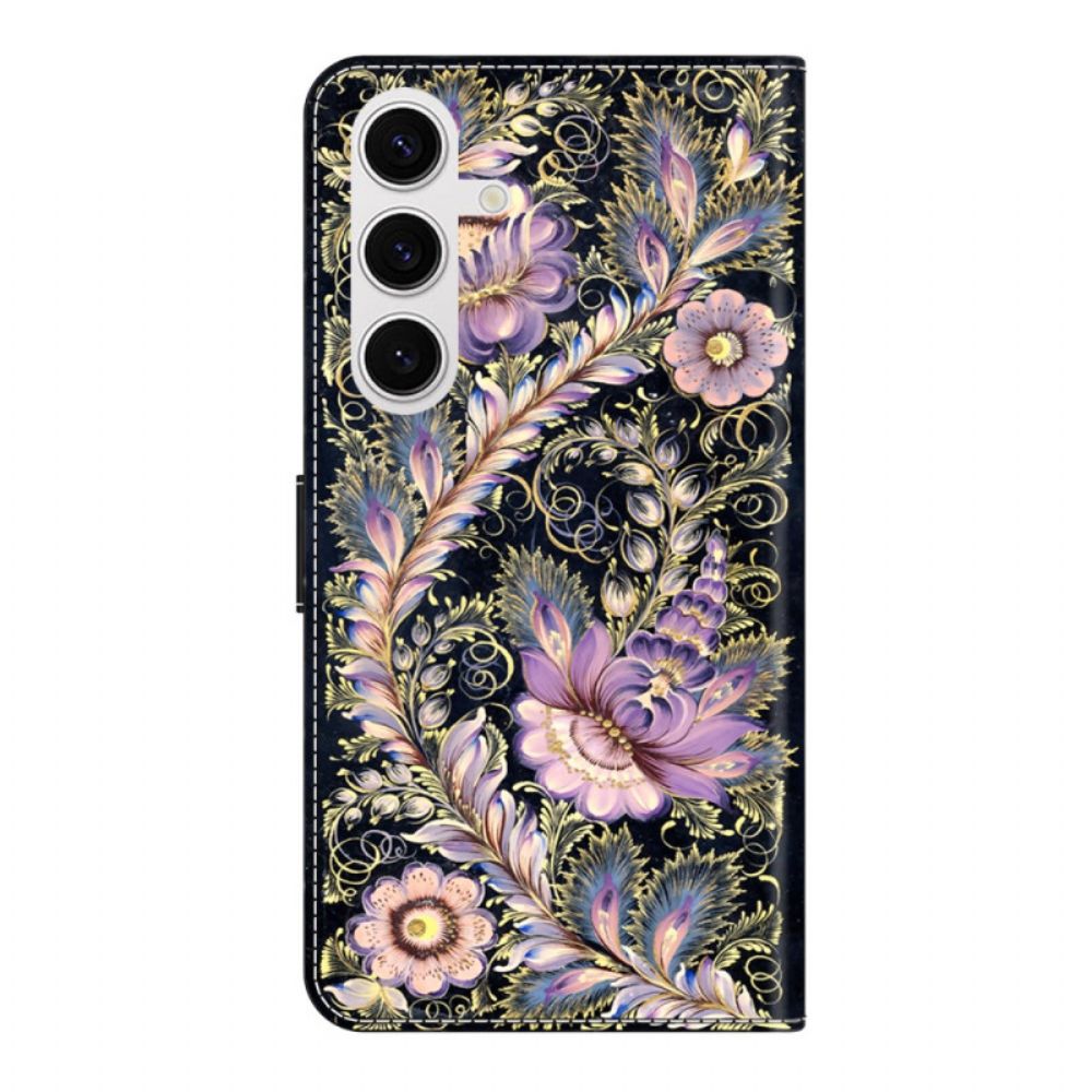 Leren Hoesje Samsung Galaxy S26 Plus Vintage Gouden Speldpatroon Bescherming Hoesje