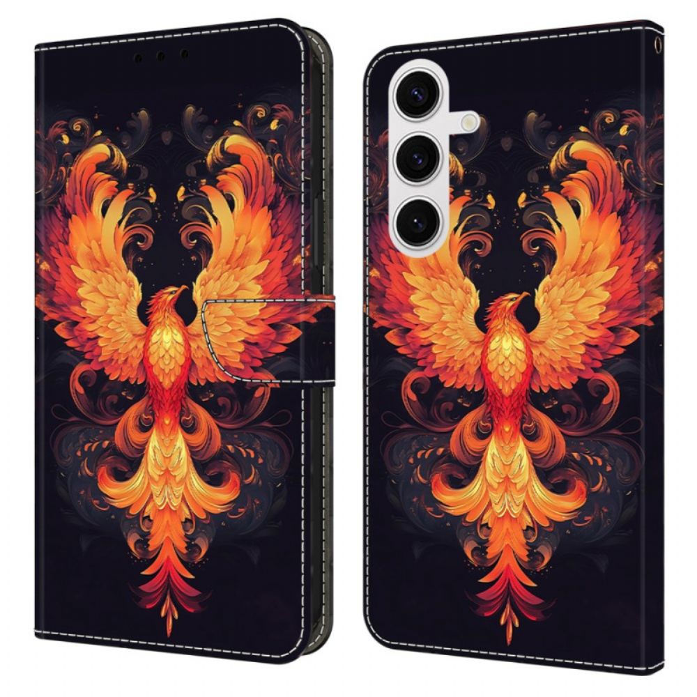 Leren Hoesje Samsung Galaxy S26 Plus Vlammende Vogel Bescherming Hoesje