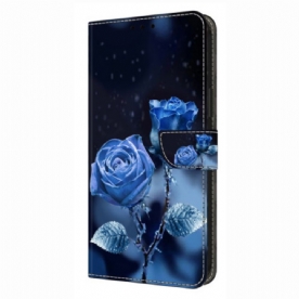 Leren Hoesje Voor Samsung Galaxy S26 Plus Blauwe Rozen