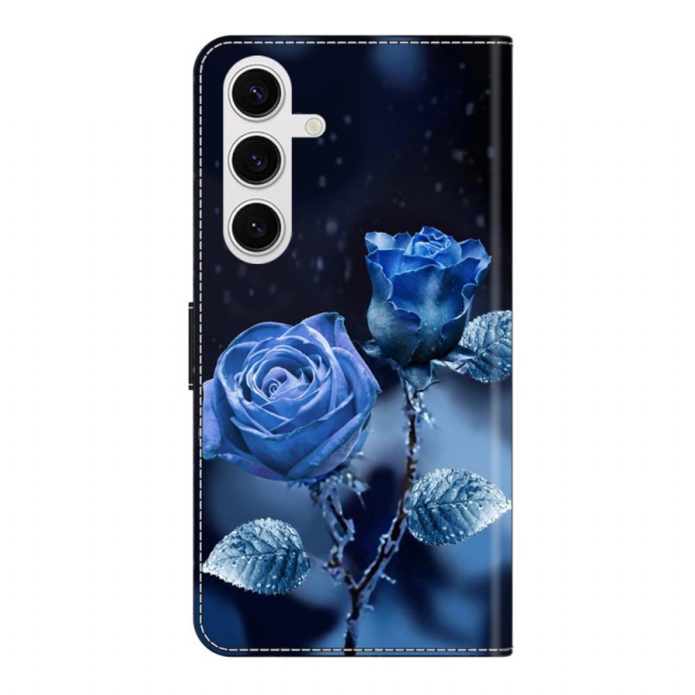 Leren Hoesje Voor Samsung Galaxy S26 Plus Blauwe Rozen