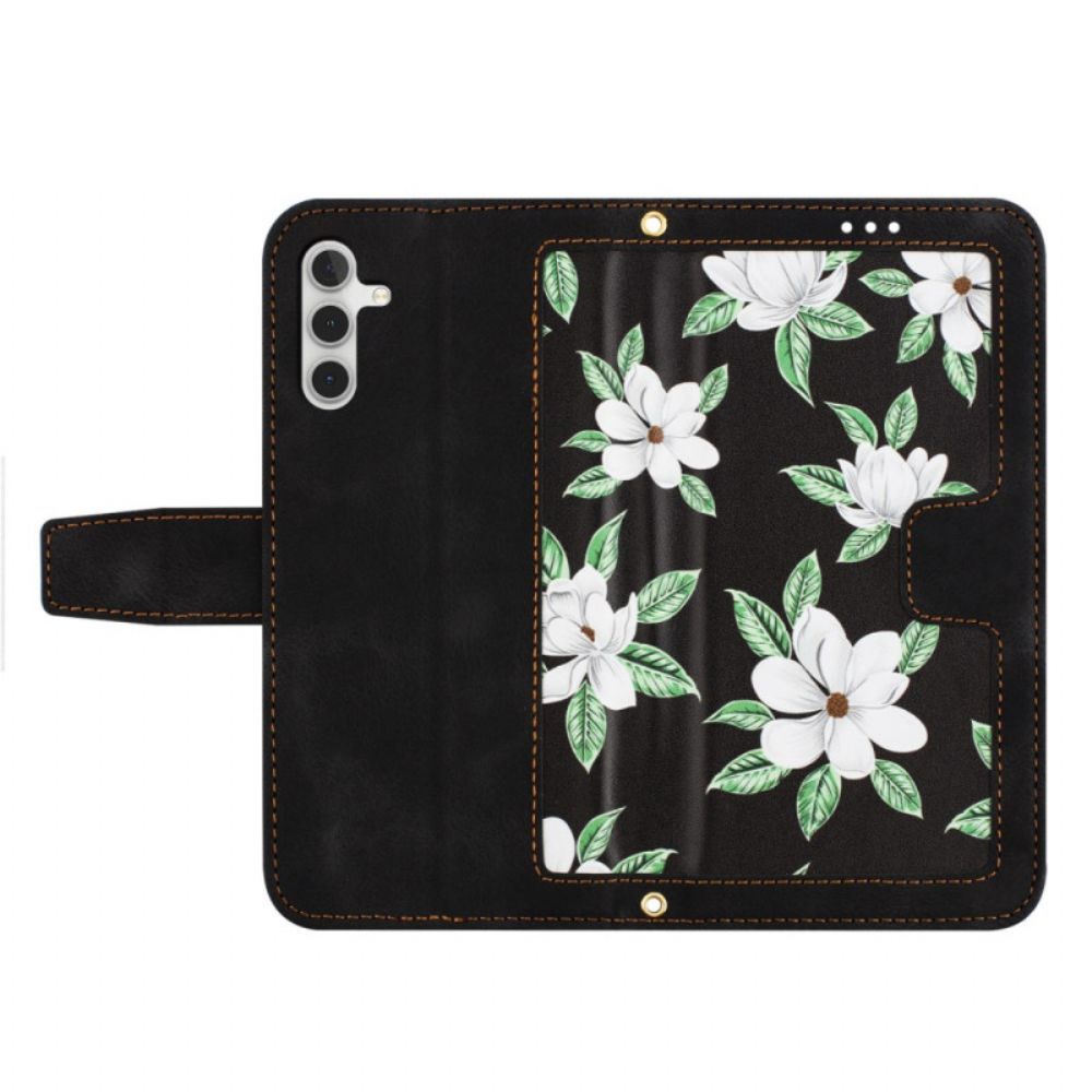 Leren Hoesje Voor Samsung Galaxy S26 Plus Bloemen Met Bandje