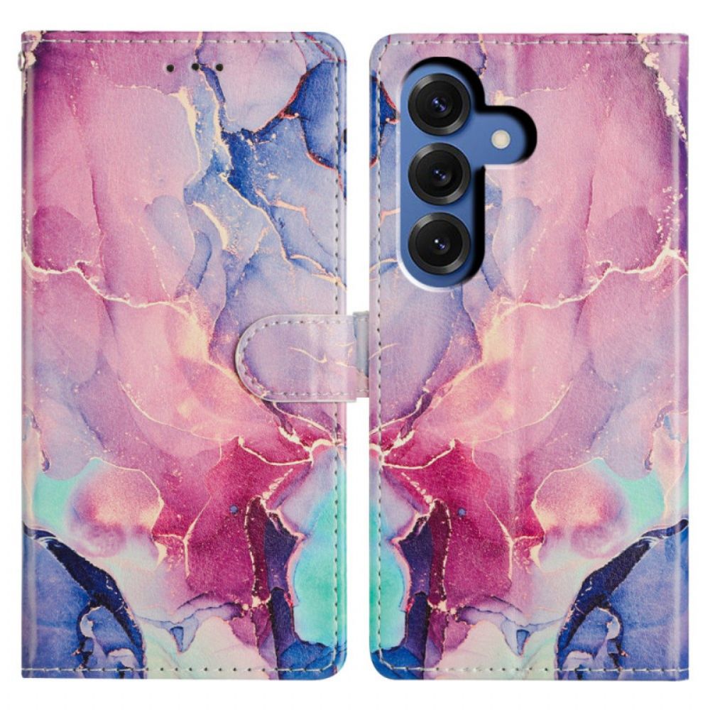Leren Hoesje Voor Samsung Galaxy S26 Plus Gekleurd Marmer