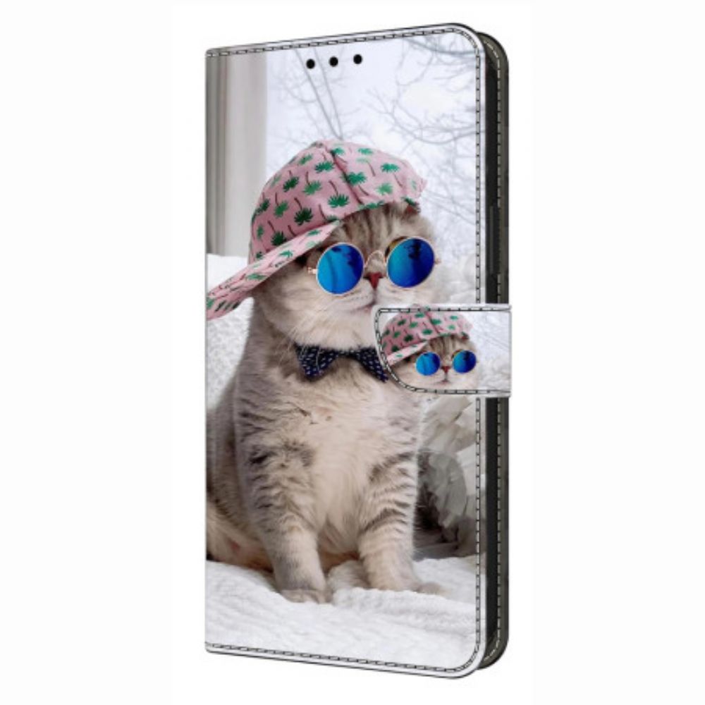 Leren Hoesje Voor Samsung Galaxy S26 Plus Kat Met Hoed