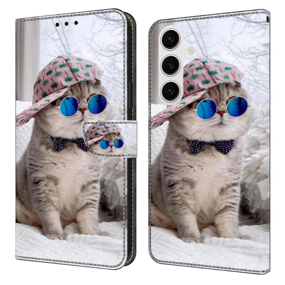 Leren Hoesje Voor Samsung Galaxy S26 Plus Kat Met Hoed
