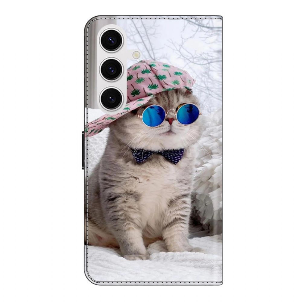 Leren Hoesje Voor Samsung Galaxy S26 Plus Kat Met Hoed