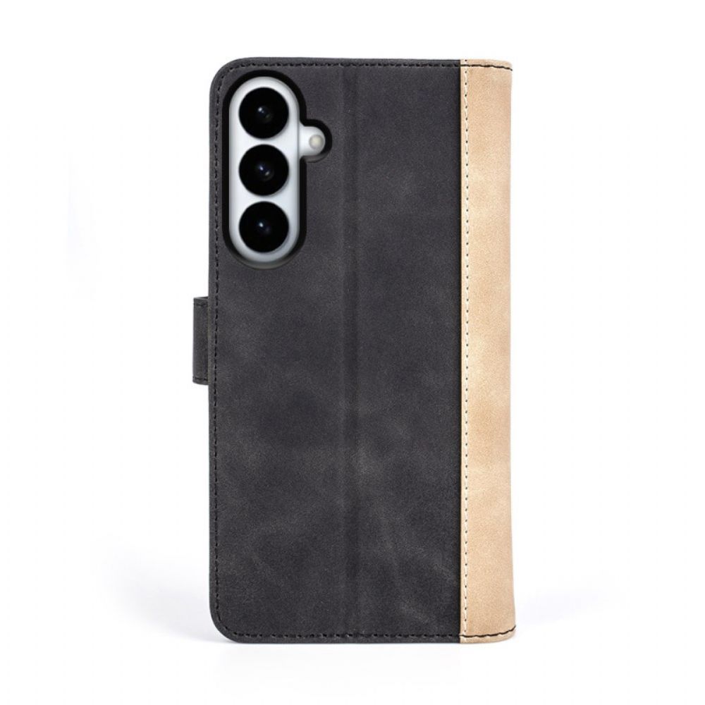 Leren Hoesje Voor Samsung Galaxy S26 Plus Tweekleurig Grafisch Ontwerp