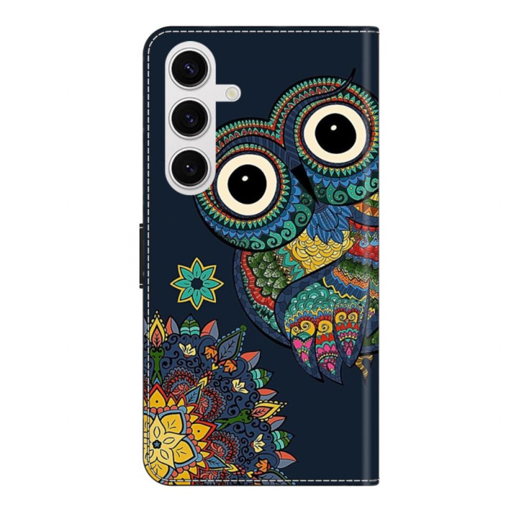 Leren Hoesje Voor Samsung Galaxy S26 Plus Uilenmandala-patroon