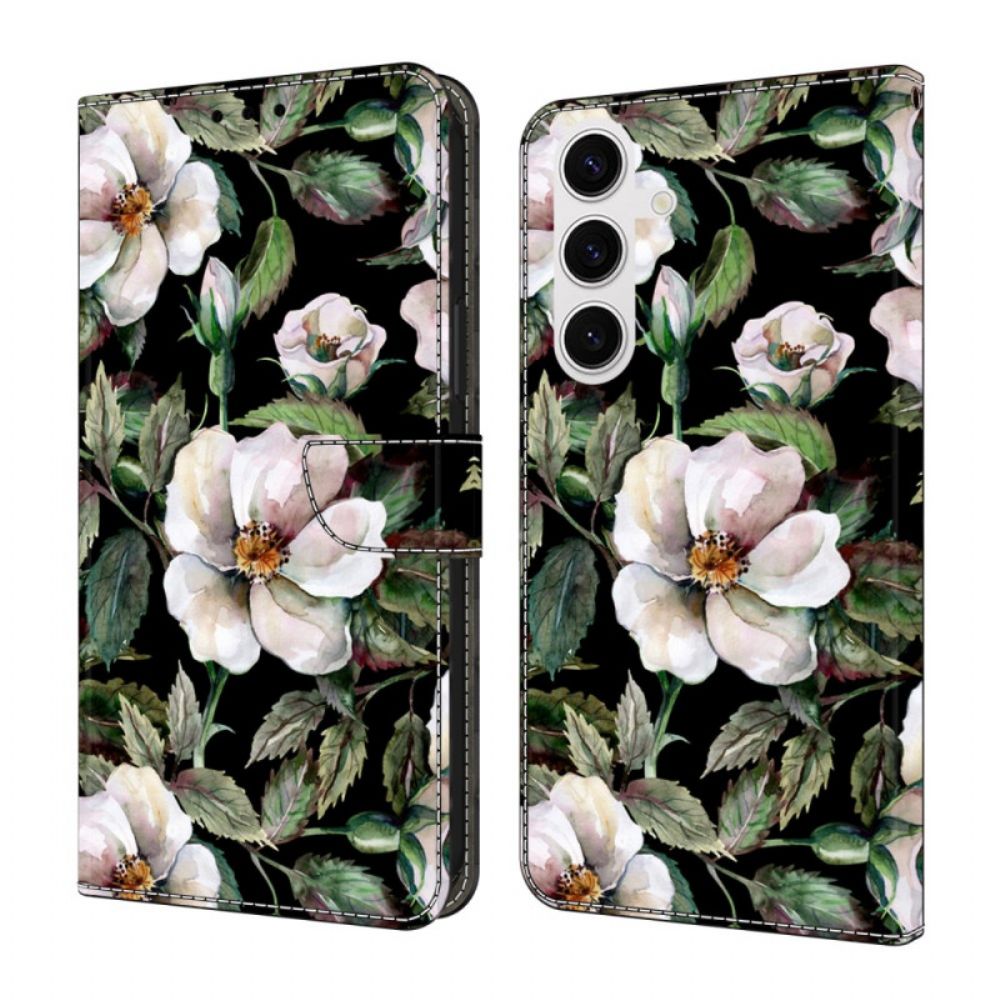 Leren Hoesje Voor Samsung Galaxy S26 Plus Wit Bloemenmotief