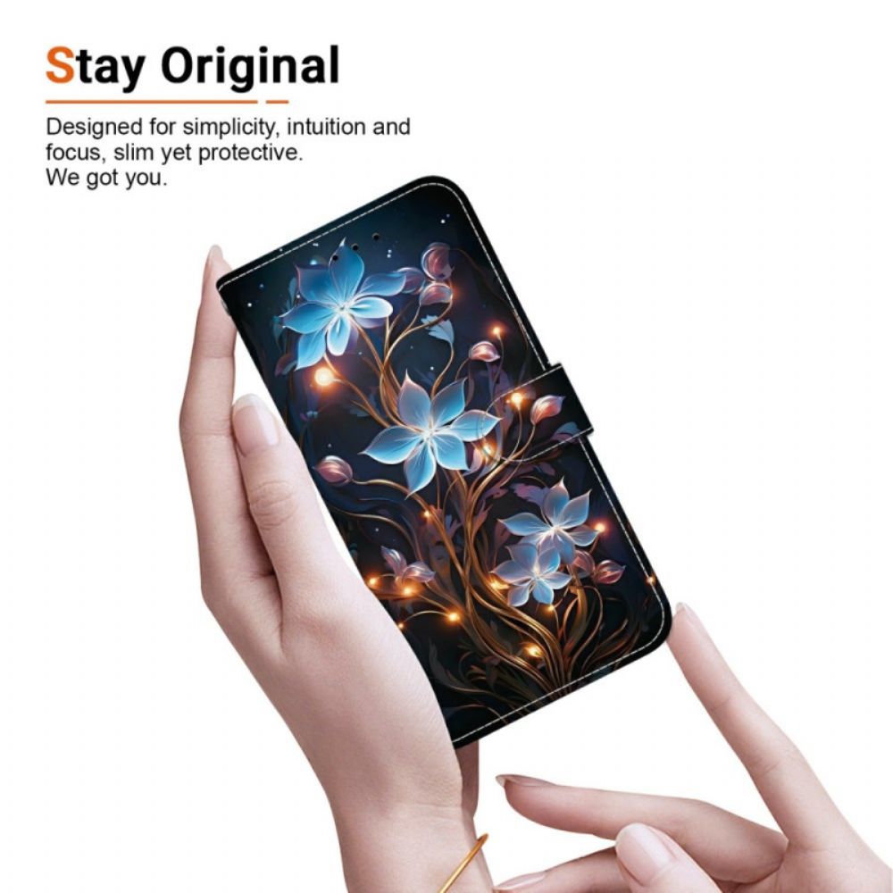 Flip Case Leren Xiaomi 15t Blauw Bloemenpatroon