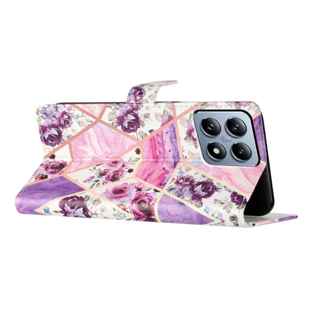 Flip Case Leren Xiaomi 15t Paars Bloemenpatroon