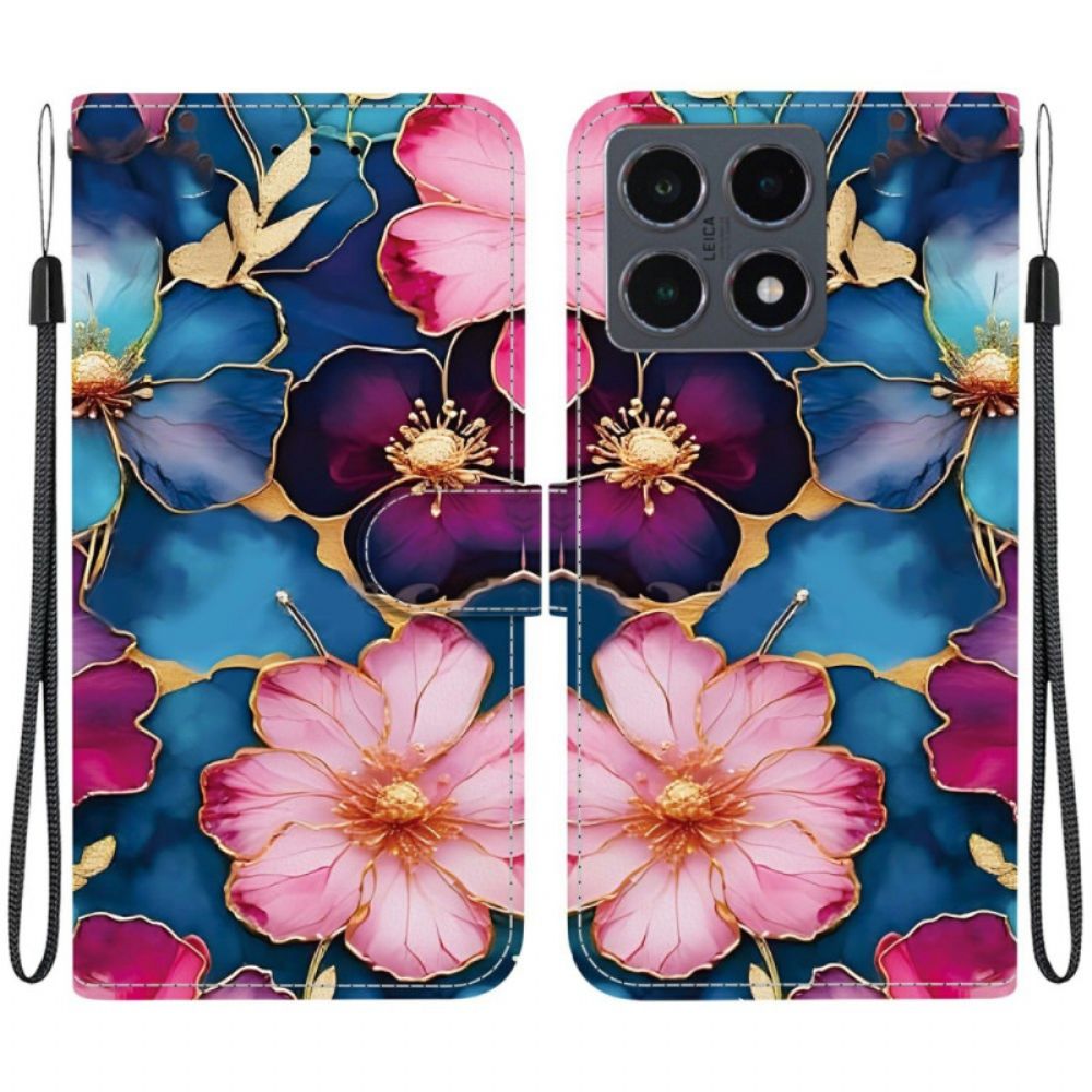 Folio-hoesje Xiaomi 15t Telefoonhoesje Blauw-gouden Bloemen