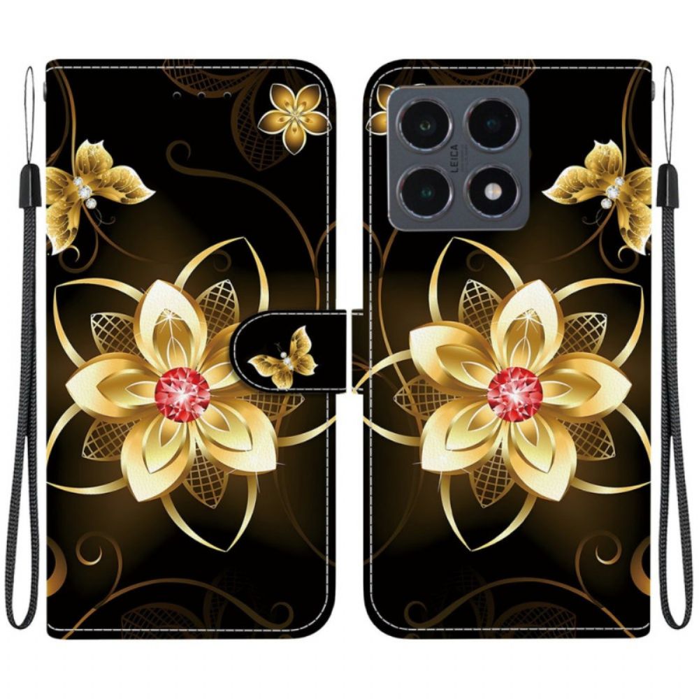 Folio-hoesje Xiaomi 15t Telefoonhoesje Gouden Bloemenpatroon