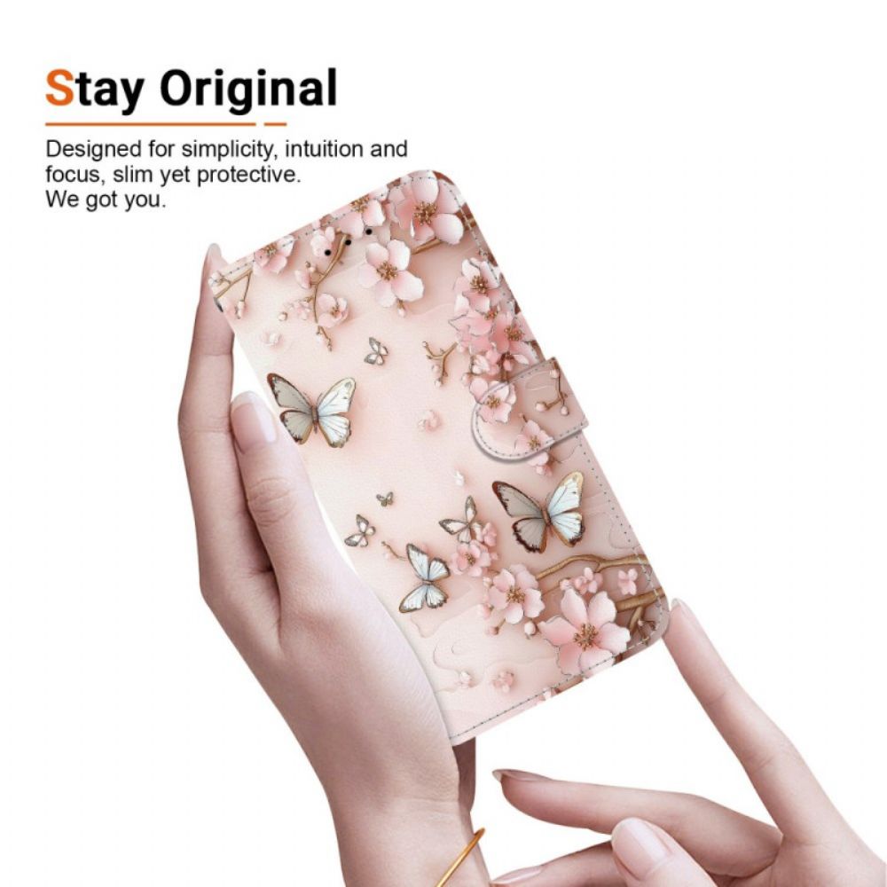 Folio-hoesje Xiaomi 15t Telefoonhoesje Roségouden Vlinders En Bloemen