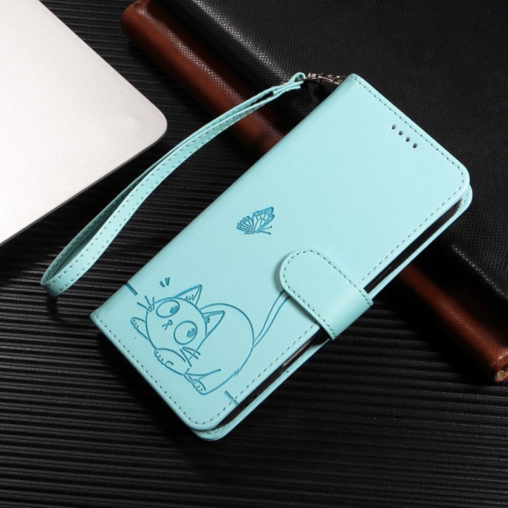 Leren Hoesje Voor Xiaomi 15t Bandje Met Kattenmotief