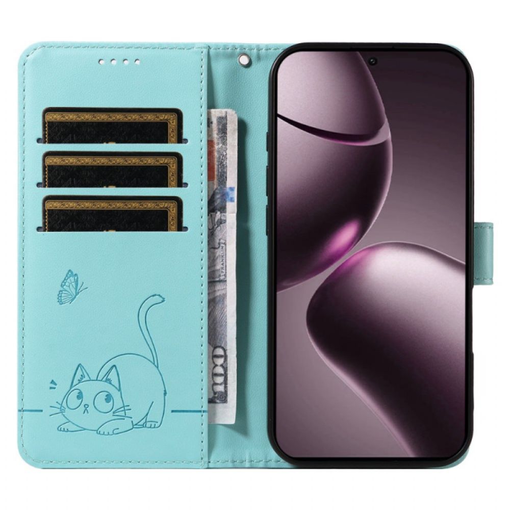 Leren Hoesje Voor Xiaomi 15t Bandje Met Kattenmotief