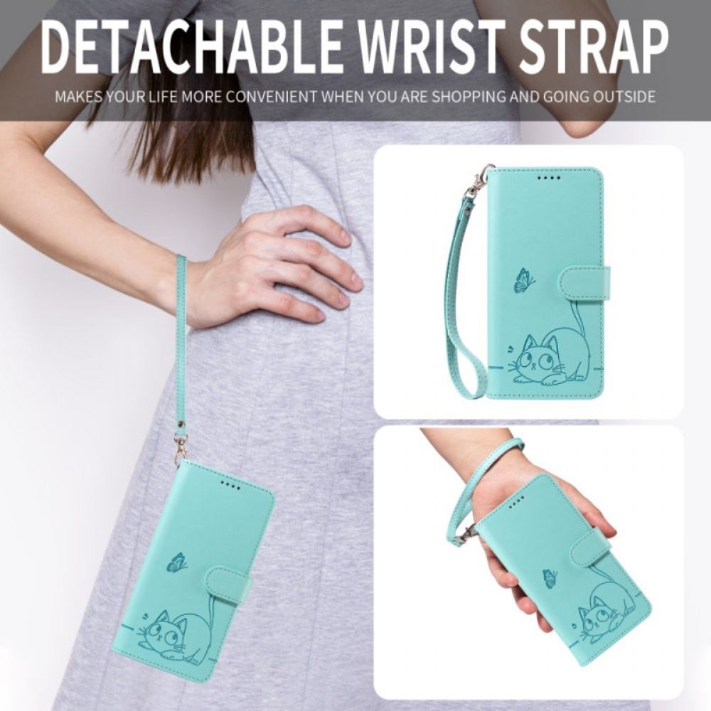 Leren Hoesje Voor Xiaomi 15t Bandje Met Kattenmotief