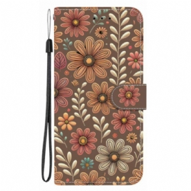 Leren Hoesje Voor Xiaomi 15t Bruine Bloemen