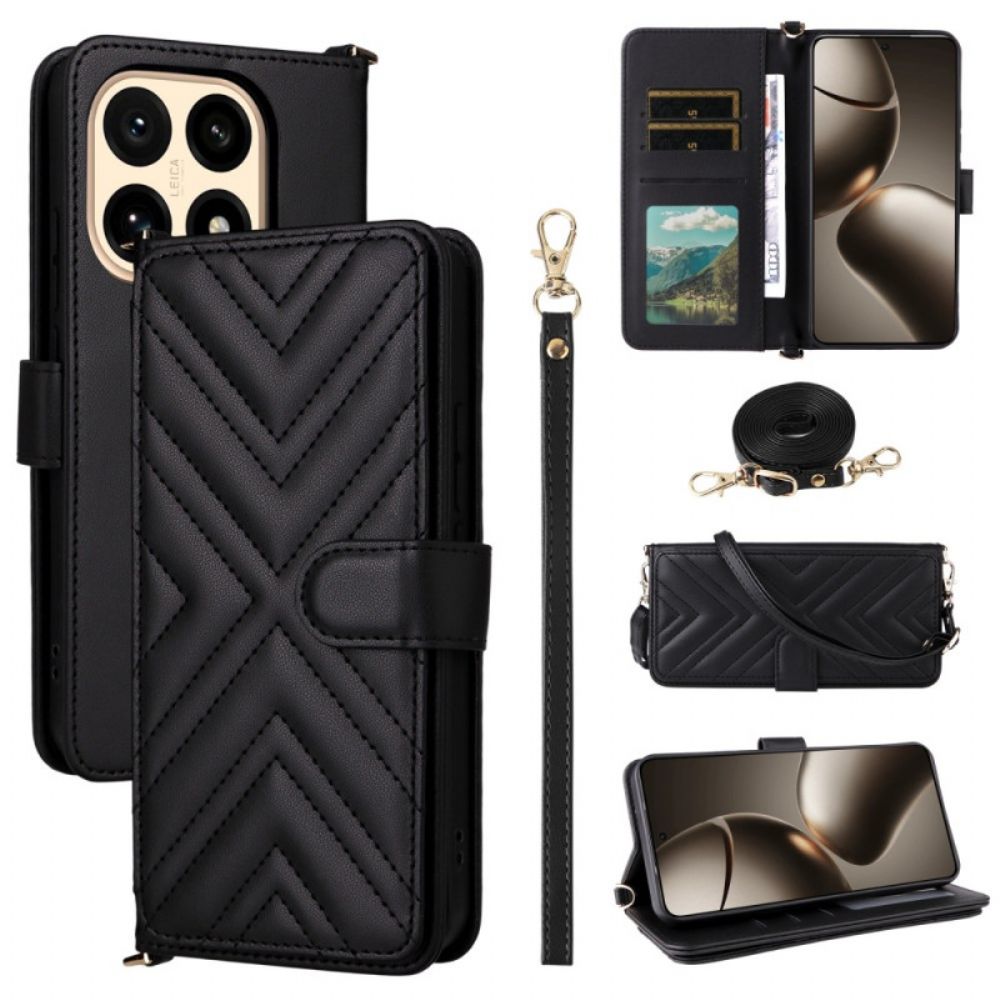 Leren Hoesje Voor Xiaomi 15t Gewatteerd Met Schouderband En Polsband