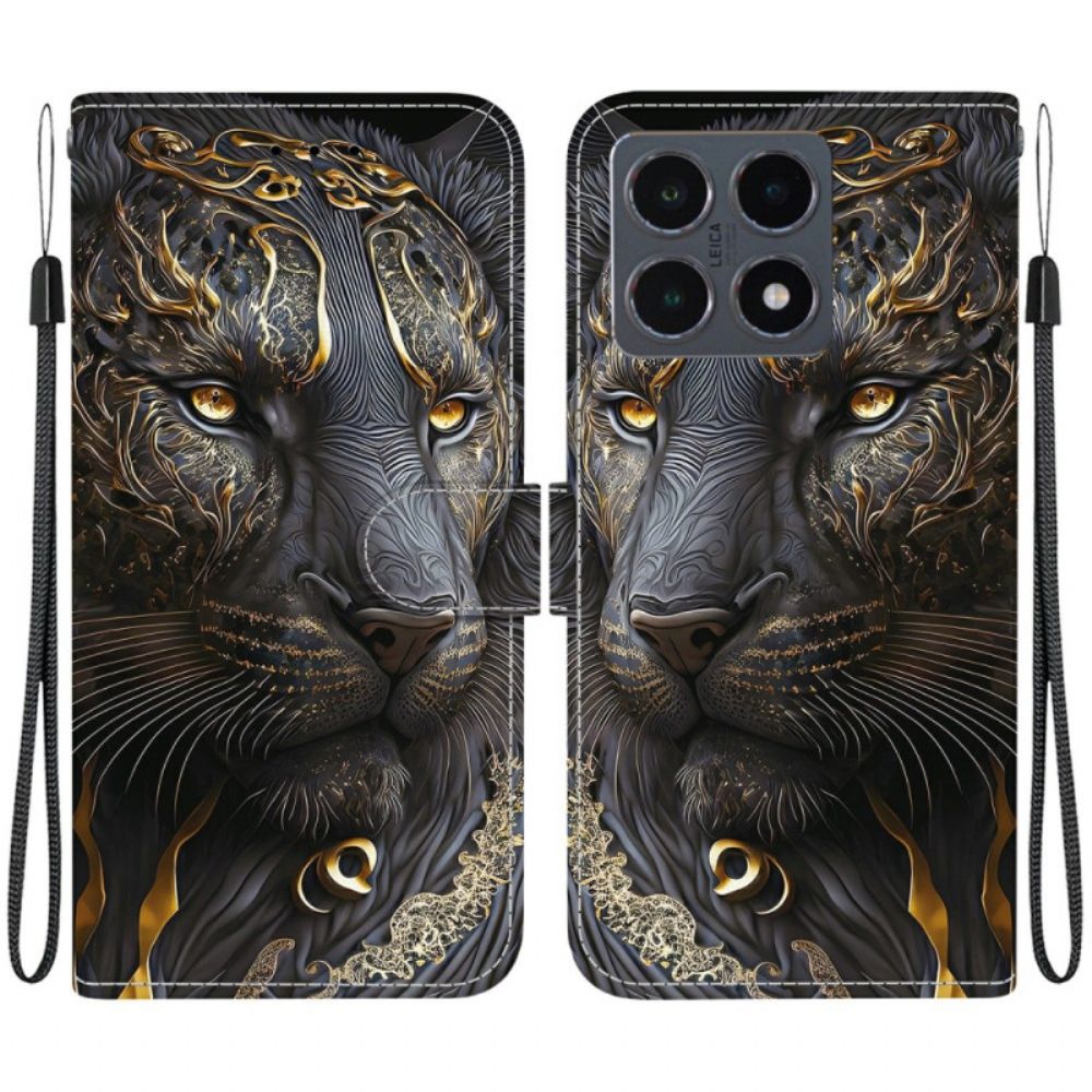 Leren Hoesje Voor Xiaomi 15t Gouden Leeuw