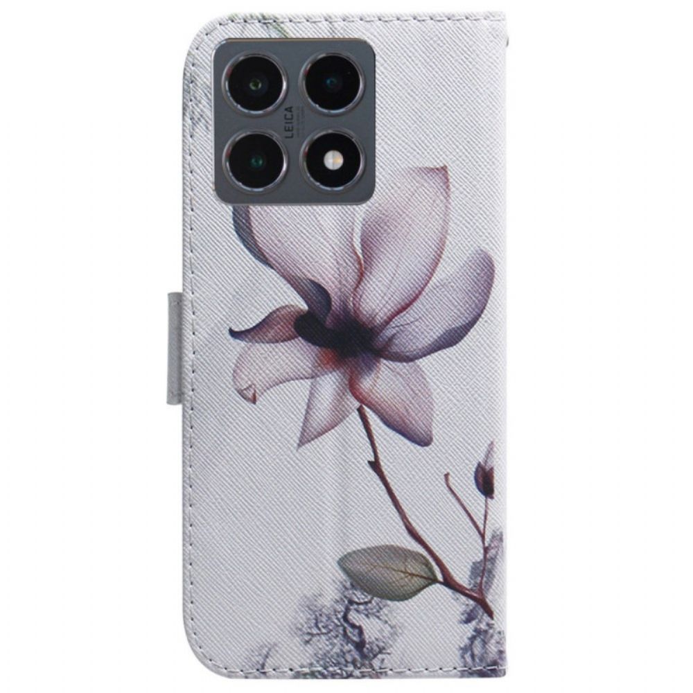 Leren Hoesje Voor Xiaomi 15t Roze Bloem