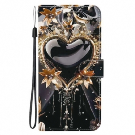 Leren Hoesje Voor Xiaomi 15t Zwart-gouden Hart