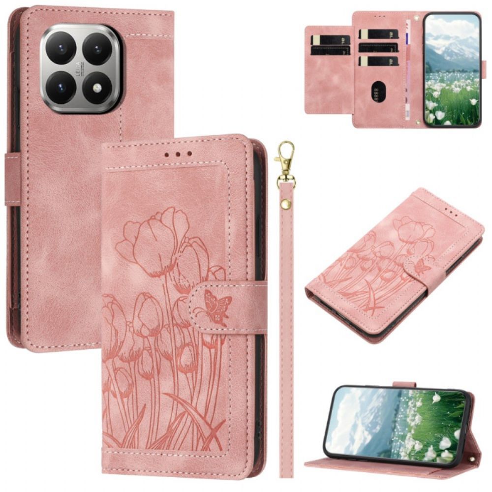 Leren Hoesje Xiaomi 15t 5 Kaarthouders Met Bloemenprint