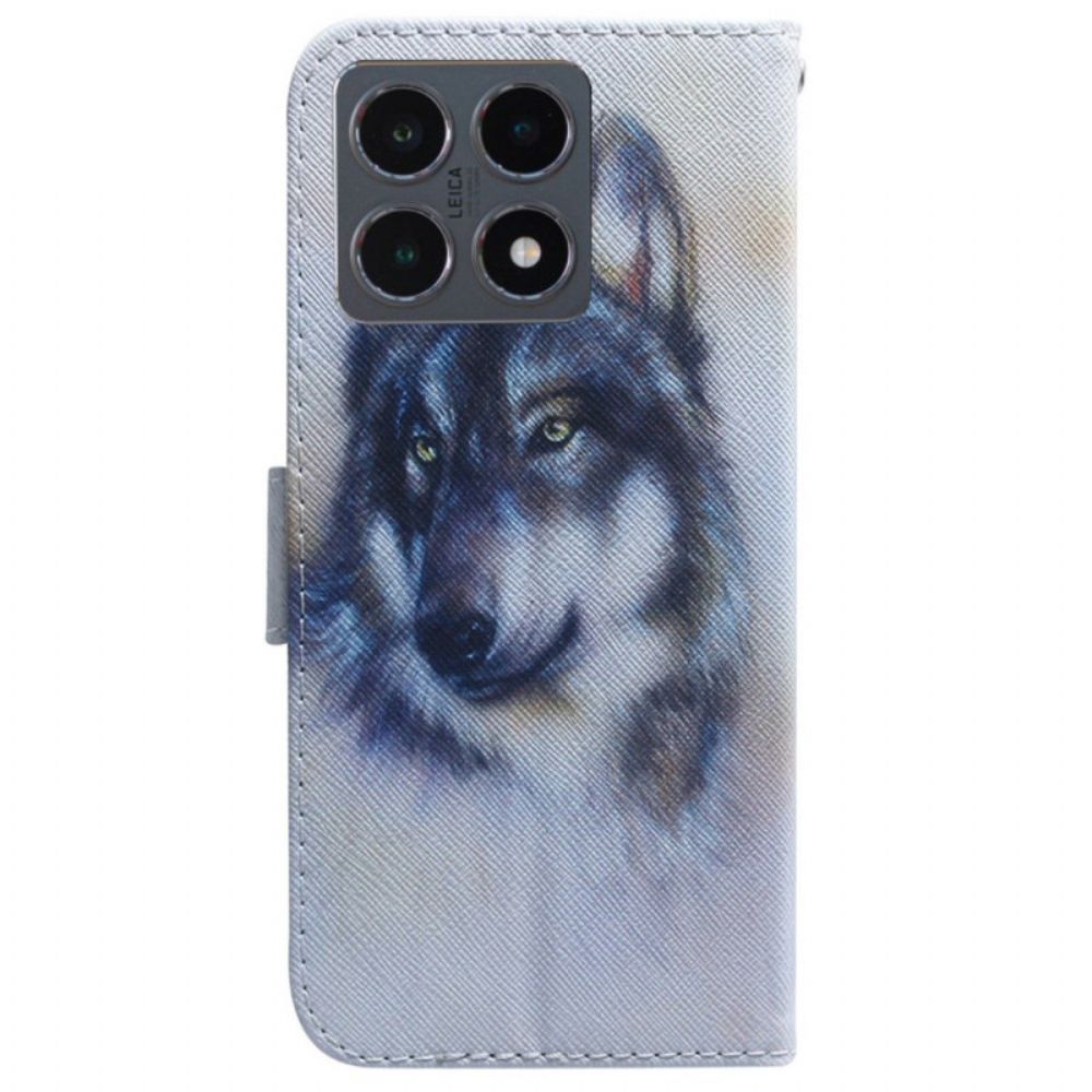 Leren Hoesje Xiaomi 15t Aquarelwolf Bescherming Hoesje