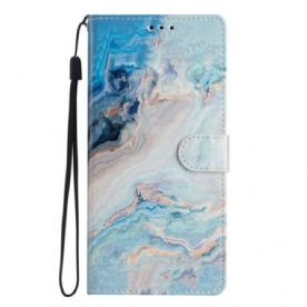 Leren Hoesje Xiaomi 15t Blauw Marmer Bescherming Hoesje