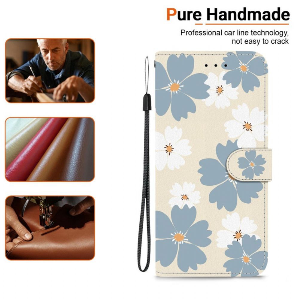 Leren Hoesje Xiaomi 15t Blauw-witte Madeliefjes Bescherming Hoesje