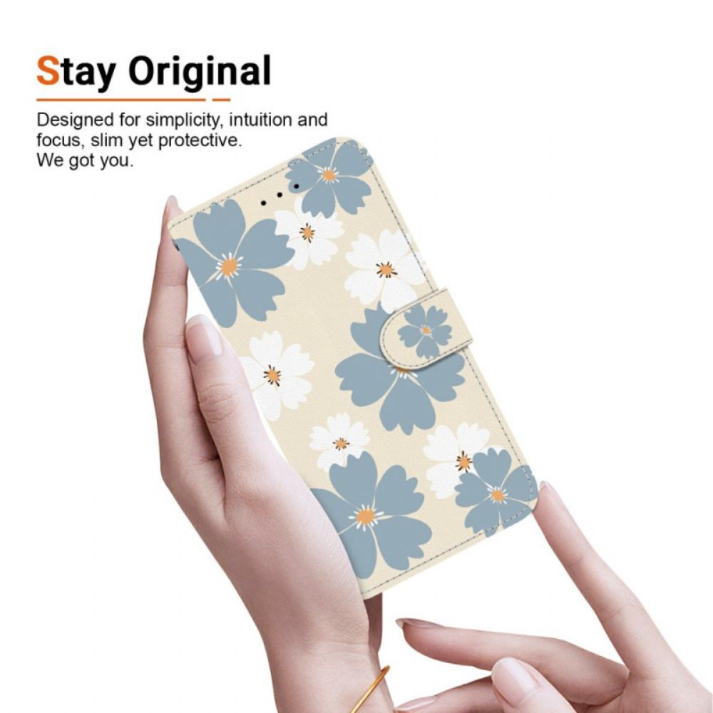 Leren Hoesje Xiaomi 15t Blauw-witte Madeliefjes Bescherming Hoesje