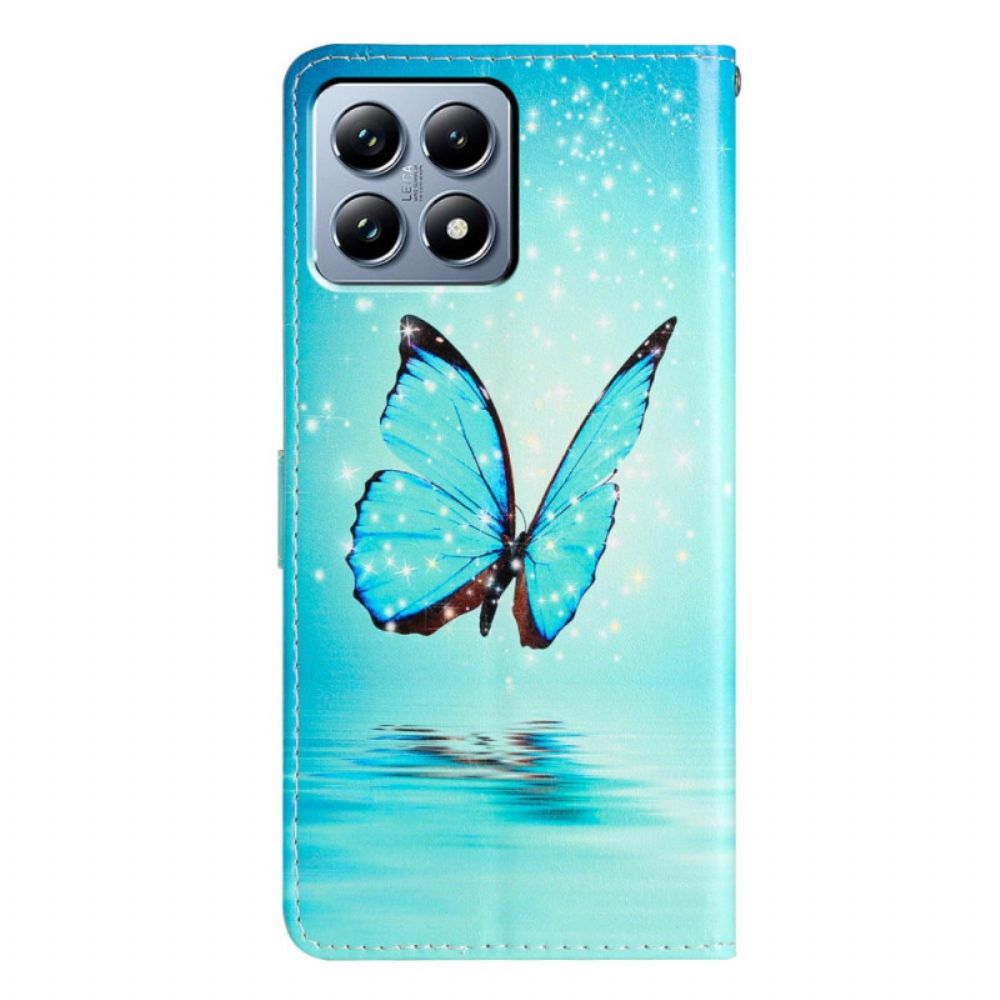 Leren Hoesje Xiaomi 15t Blauwe Vlinder Bescherming Hoesje