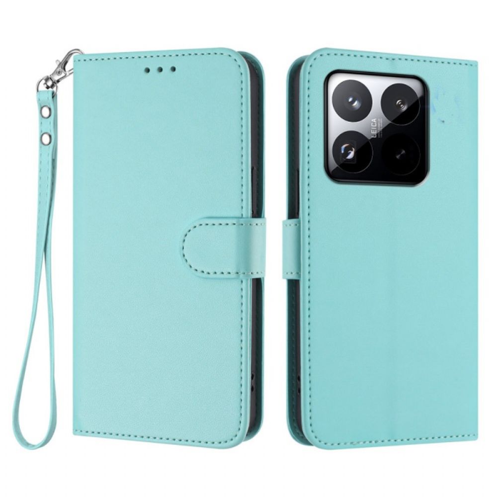 Leren Hoesje Xiaomi 15t Effen Met Bandje Bescherming Hoesje